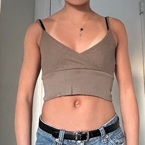 Women's Tan Wrap Crop Top